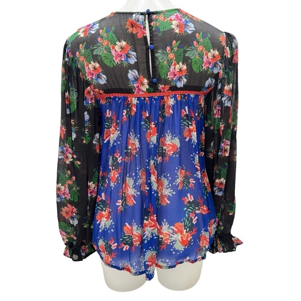 Anthropologie Bl^nk London Miranda Peasant Blouse Floral Eclectic Sz XSmall Blue - Picture 7 of 10